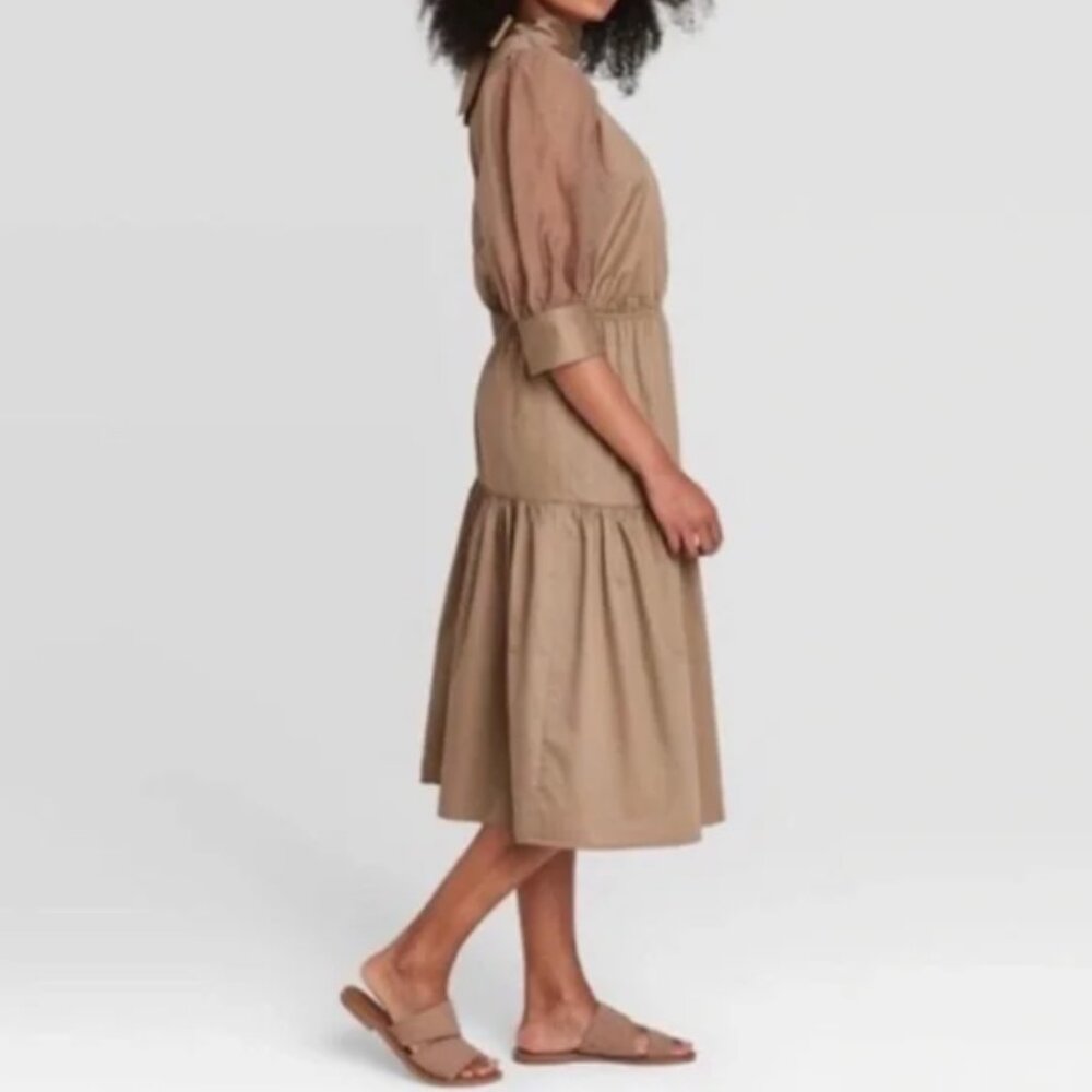 💫 Host Pick 💫Prologue Coffee Brown 3/4 Sheer Sleeve Prairie Midi Dress XXL NWT